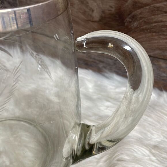 Etched Glass Pitcher with Silver Rim, Glass Handle , Large - Picture 3 of 6